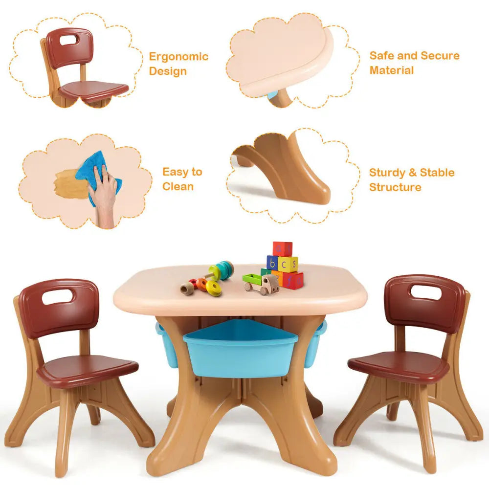 Kids Activity Table & Chair Set Play Furniture with Storage-Coffee - Brown - Kids Table & Chair Sets