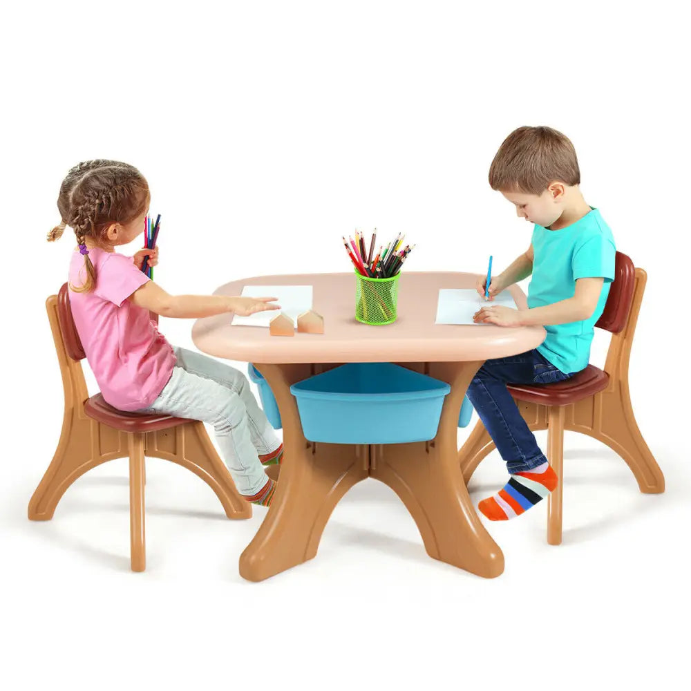 Kids Activity Table & Chair Set Play Furniture with Storage-Coffee - Brown - Kids Table & Chair Sets