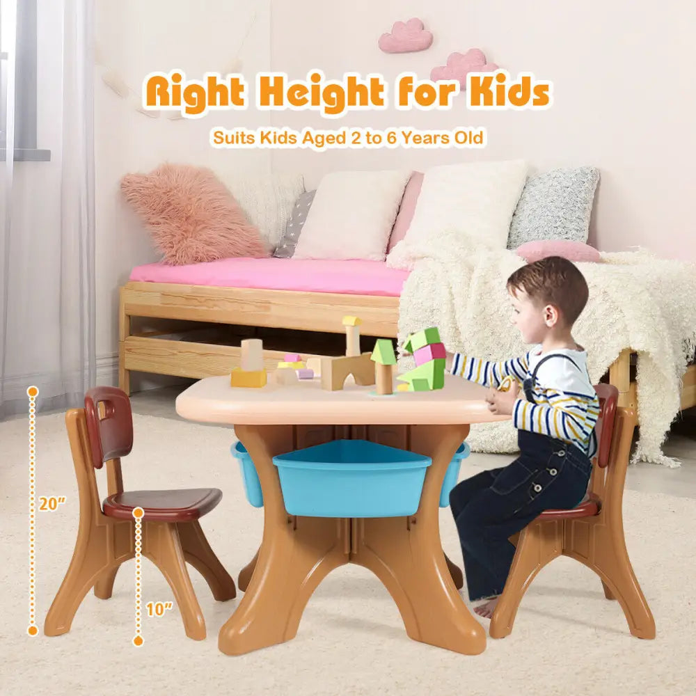 Kids Activity Table & Chair Set Play Furniture with Storage-Coffee - Brown - Kids Table & Chair Sets