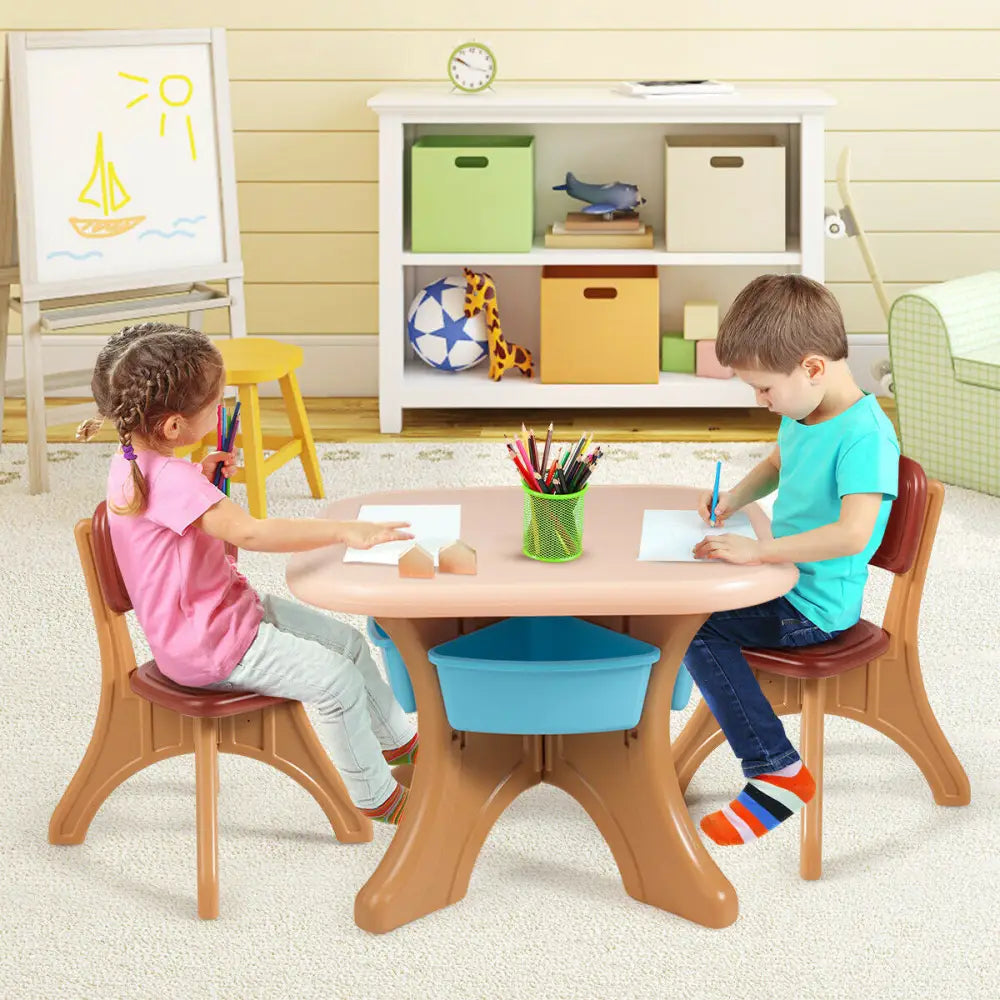 Kids Activity Table & Chair Set Play Furniture with Storage-Coffee - Brown - Kids Table & Chair Sets
