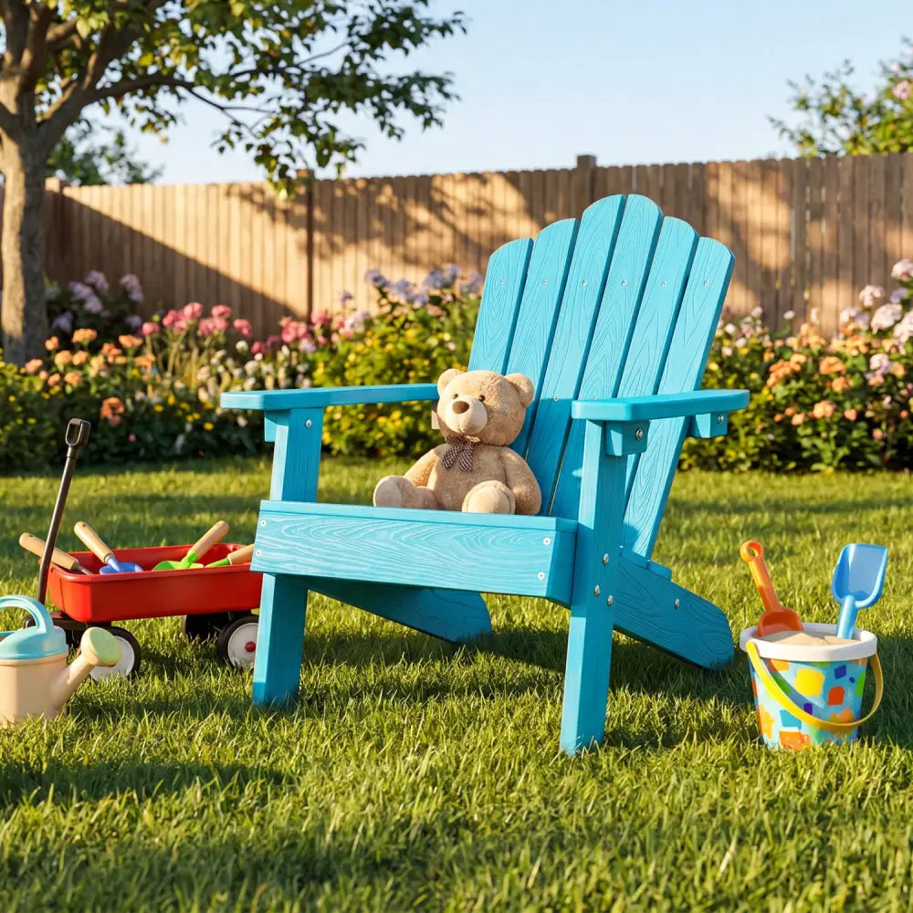 Kids Adirondack Chair All-weather Outdoor Chair for Children with Tilted High Backrest-Turqouise - Turquoise - Kids