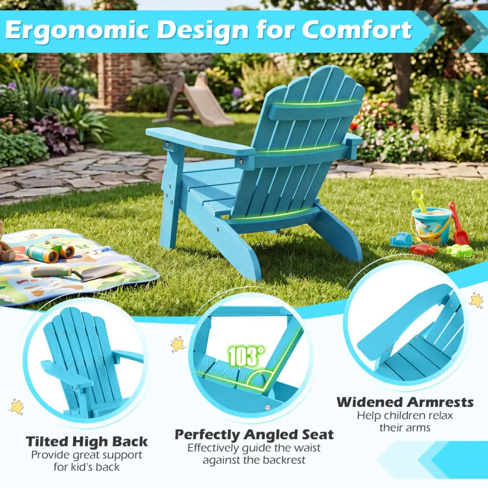 Kids Adirondack Chair All-weather Outdoor Chair for Children with Tilted High Backrest-Turqouise - Turquoise - Kids