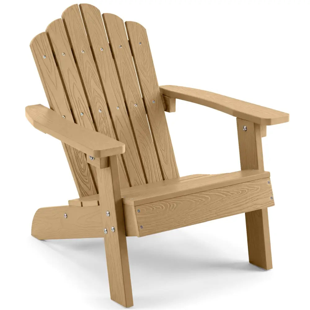 Kids Adirondack Chair All-weather Outdoor Chair for Children with Tilted High Backrest-Brown - Brown - Kids Chairs &