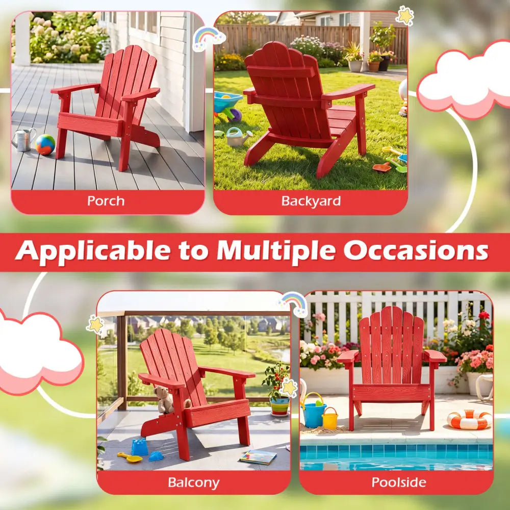 Kids Adirondack Chair All-weather Outdoor Chair for Children with Tilted High Backrest-Red - Red - Kids Chairs & Seating