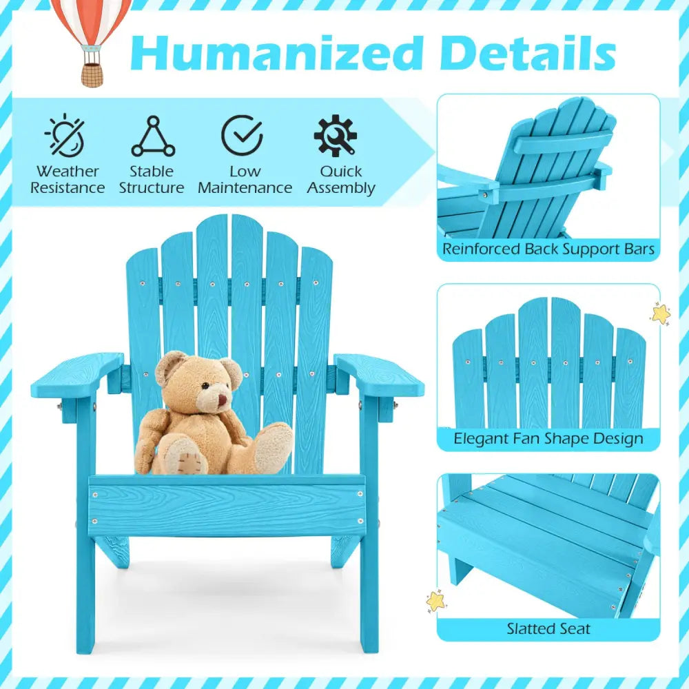 Kids Adirondack Chair All-weather Outdoor Chair for Children with Tilted High Backrest-Turqouise - Turquoise - Kids
