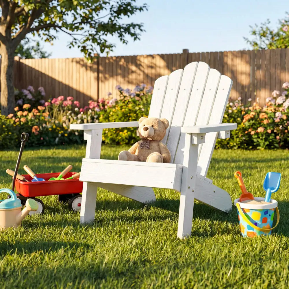 Kids Adirondack Chair All-weather Outdoor Chair for Children with Tilted High Backrest-White - White - Kids Chairs &
