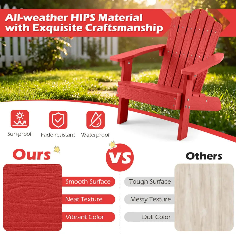 Kids Adirondack Chair All-weather Outdoor Chair for Children with Tilted High Backrest-Red - Red - Kids Chairs & Seating