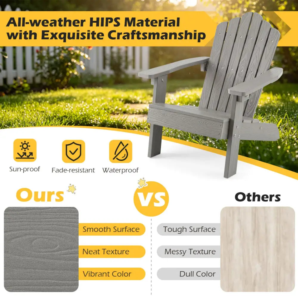 Kids Adirondack Chair All-weather Outdoor Chair for Children with Tilted High Backrest-Grey - Gray - Kids Chairs &