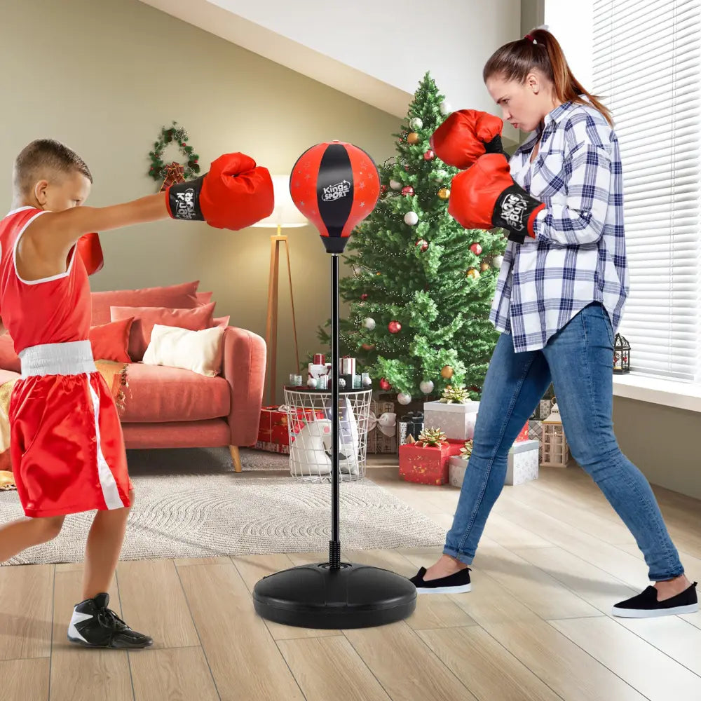 Kids Adjustable Stand Punching Bag Toy Set with Boxing Glove-Black & Red - Black & Red - Boxing & Martial Arts