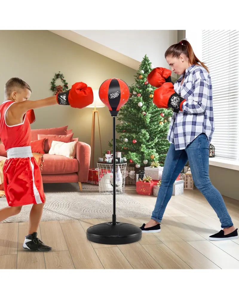 Kids Adjustable Stand Punching Bag Toy Set with Boxing Glove-Black & Red - Black & Red - Boxing & Martial Arts