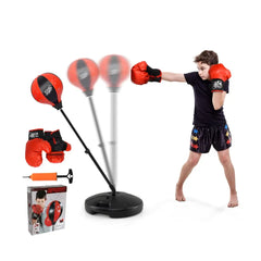 Kids Adjustable Stand Punching Bag Toy Set with Boxing Glove-Black & Red - Black & Red - Boxing & Martial Arts