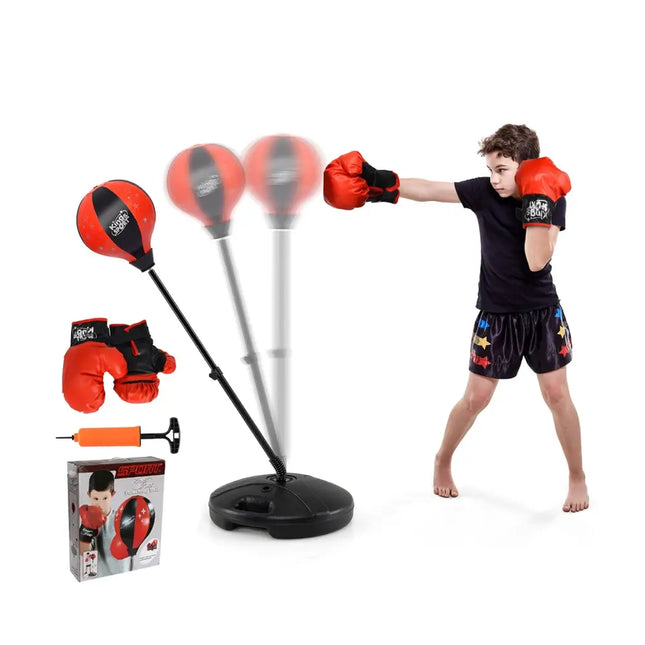 Kids Adjustable Stand Punching Bag Toy Set with Boxing Glove-Black & Red - Black & Red - Boxing & Martial Arts