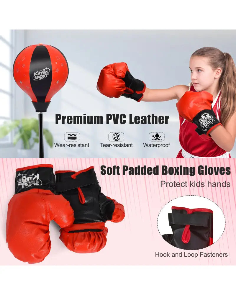Kids Adjustable Stand Punching Bag Toy Set with Boxing Glove-Black & Red - Black & Red - Boxing & Martial Arts