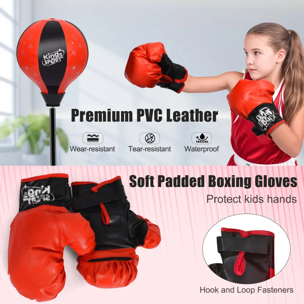 Kids Adjustable Stand Punching Bag Toy Set with Boxing Glove-Black & Red - Black & Red - Boxing & Martial Arts