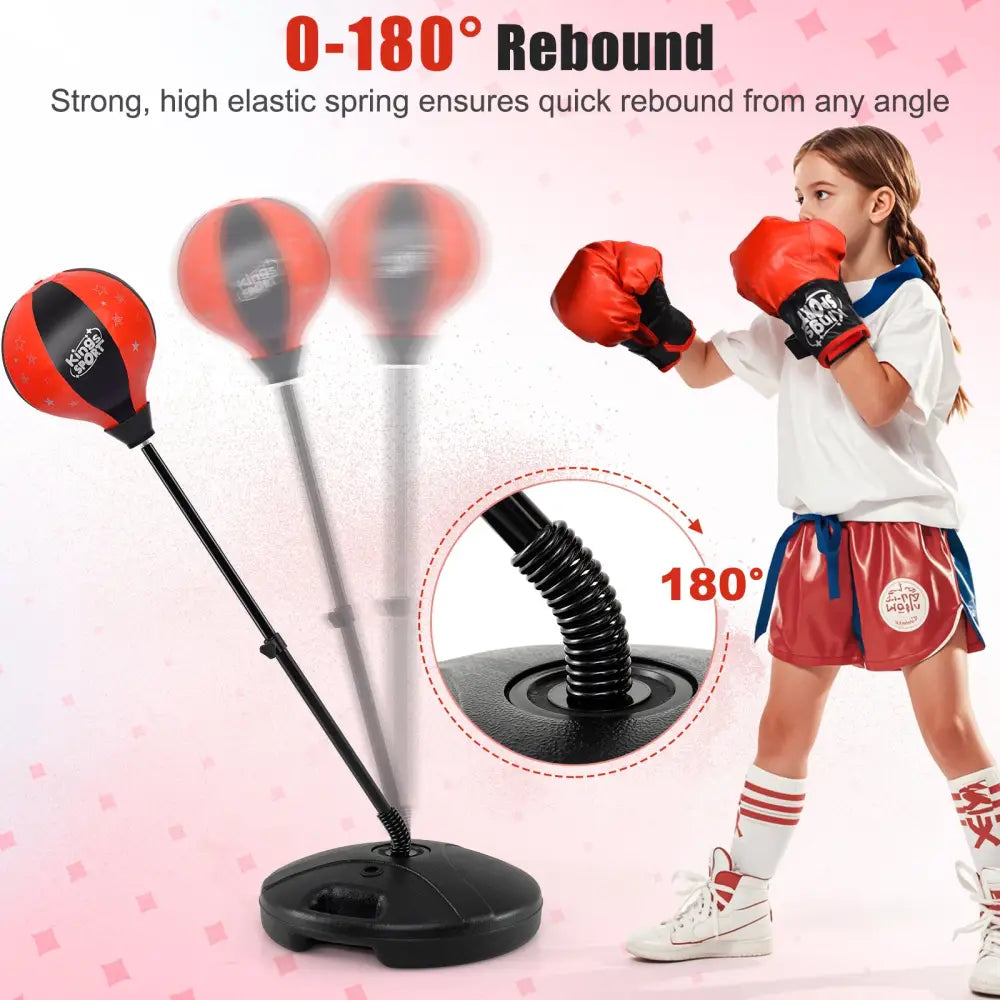 Kids Adjustable Stand Punching Bag Toy Set with Boxing Glove-Black & Red - Black & Red - Boxing & Martial Arts