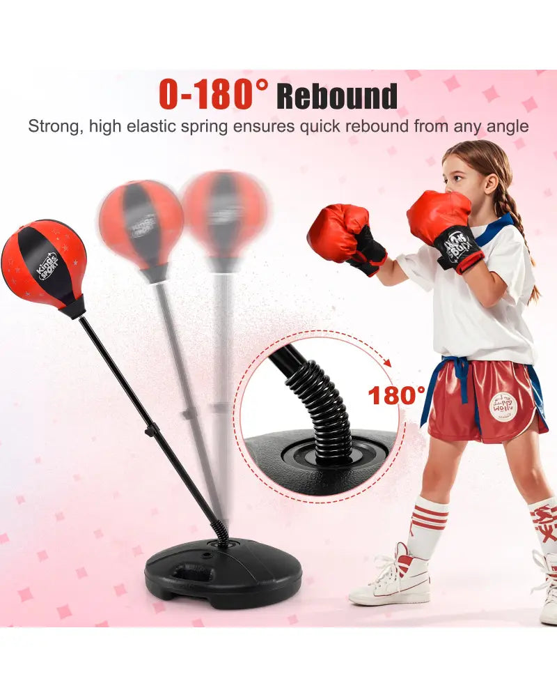 Kids Adjustable Stand Punching Bag Toy Set with Boxing Glove-Black & Red - Black & Red - Boxing & Martial Arts