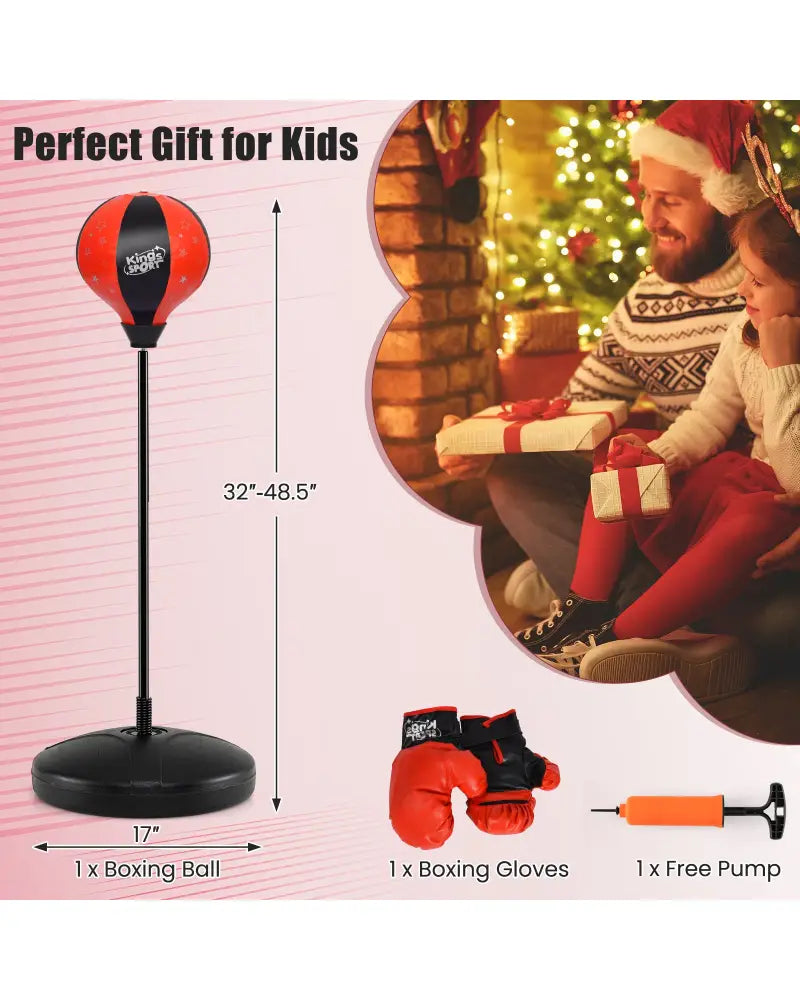 Kids Adjustable Stand Punching Bag Toy Set with Boxing Glove-Black & Red - Black & Red - Boxing & Martial Arts