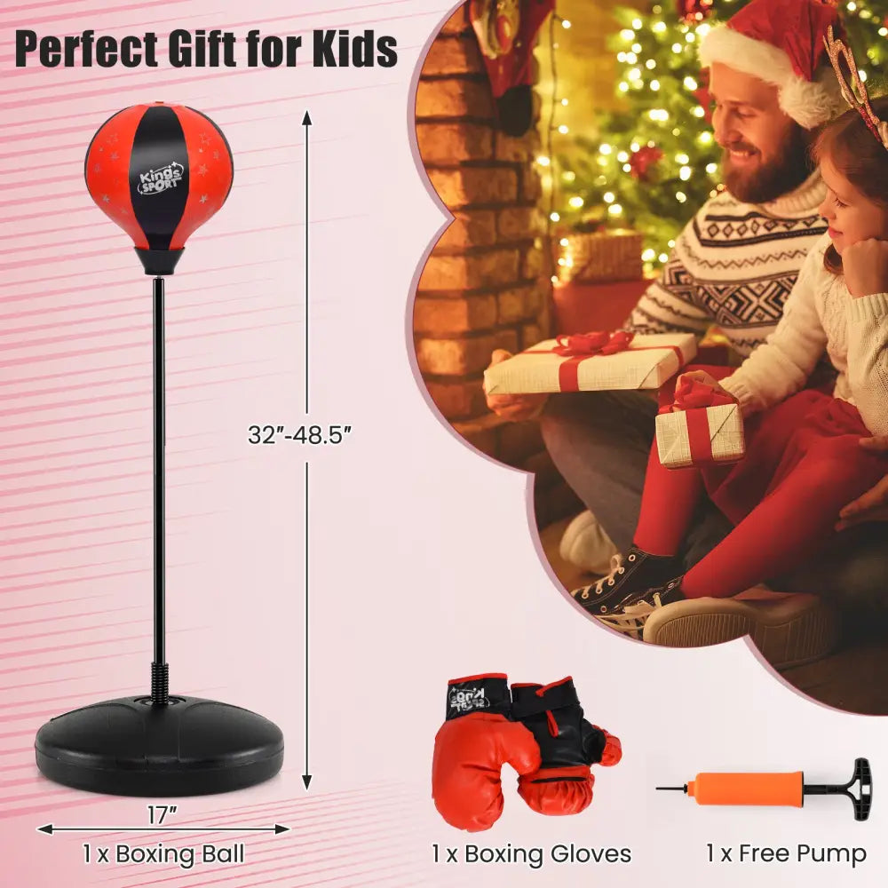 Kids Adjustable Stand Punching Bag Toy Set with Boxing Glove-Black & Red - Black & Red - Boxing & Martial Arts