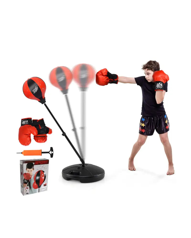 Kids Adjustable Stand Punching Bag Toy Set with Boxing Glove-Black & Red - Black & Red - Boxing & Martial Arts