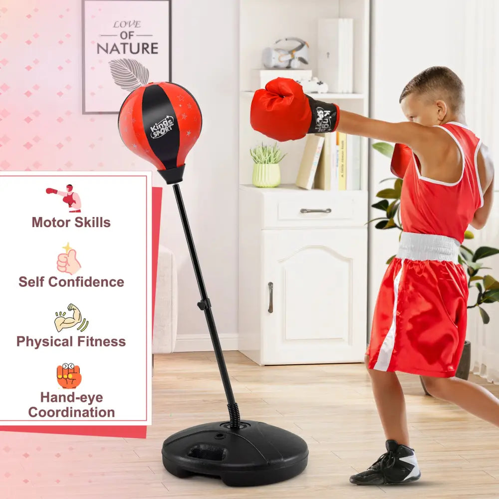 Kids Adjustable Stand Punching Bag Toy Set with Boxing Glove-Black & Red - Black & Red - Boxing & Martial Arts