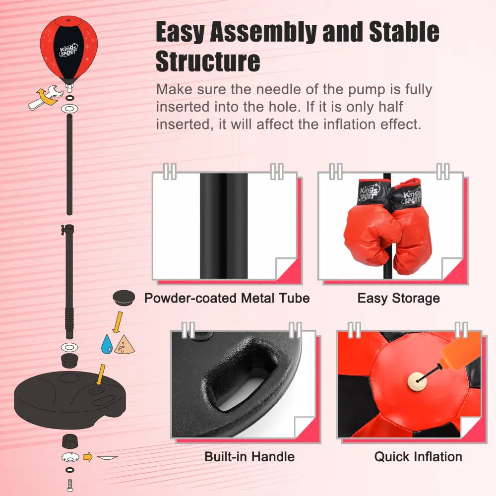 Kids Adjustable Stand Punching Bag Toy Set with Boxing Glove-Black & Red - Black & Red - Boxing & Martial Arts