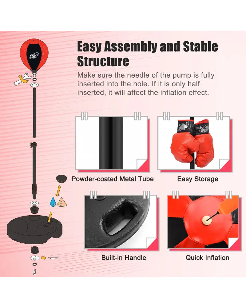 Kids Adjustable Stand Punching Bag Toy Set with Boxing Glove-Black & Red - Black & Red - Boxing & Martial Arts
