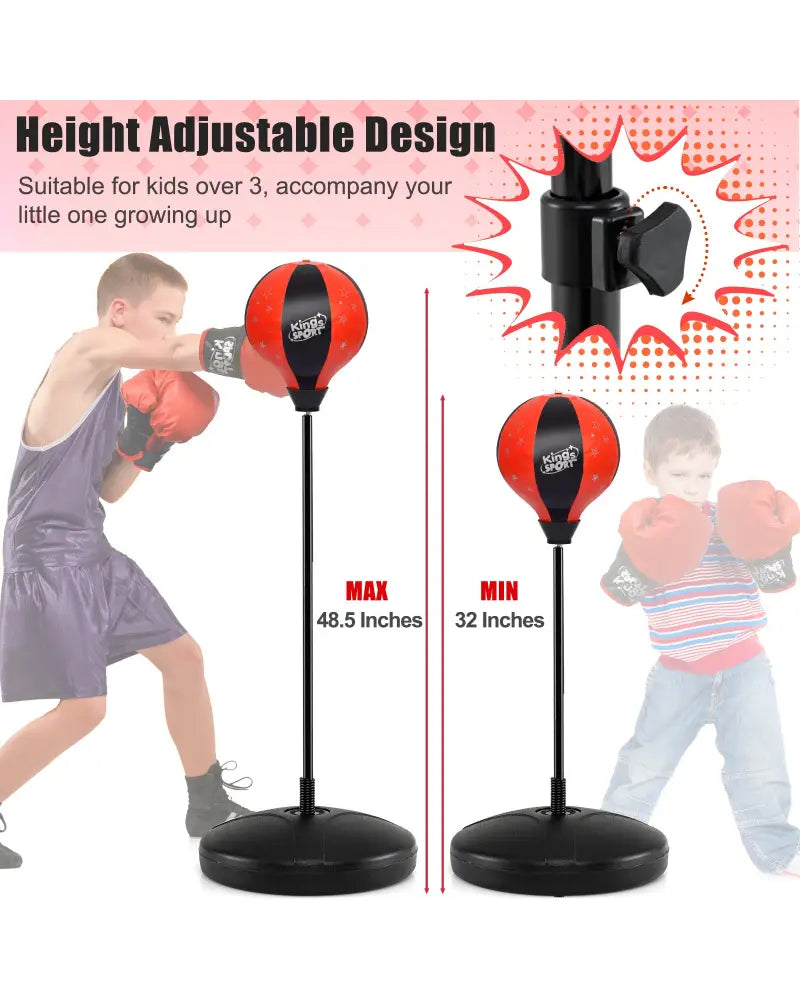 Kids Adjustable Stand Punching Bag Toy Set with Boxing Glove-Black & Red - Black & Red - Boxing & Martial Arts