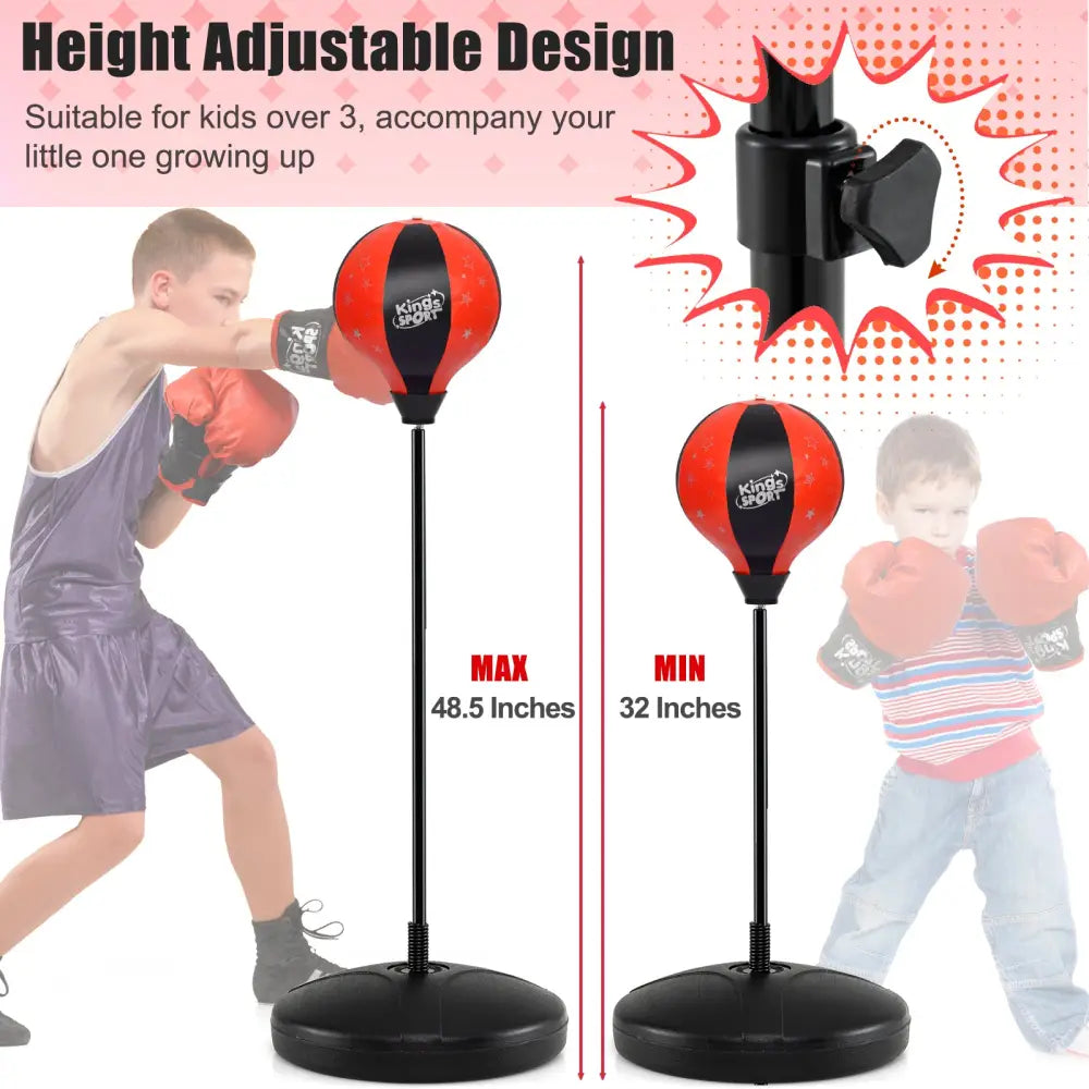 Kids Adjustable Stand Punching Bag Toy Set with Boxing Glove-Black & Red - Black & Red - Boxing & Martial Arts