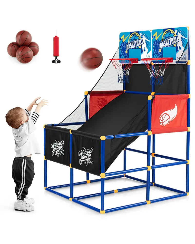 Kids Arcade Basketball Game Set with 4 Basketballs and Ball Pump - Multicolor - Game Room