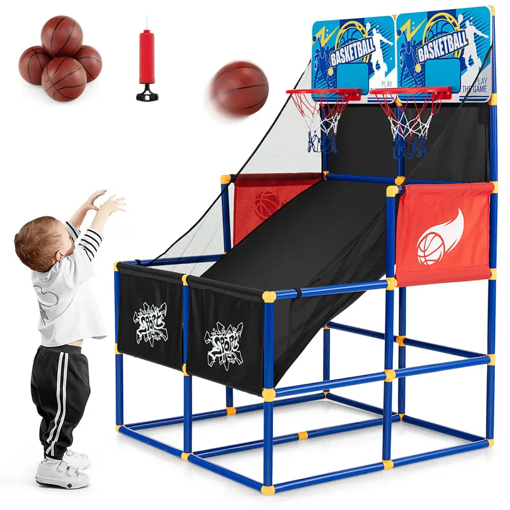 Kids Arcade Basketball Game Set with 4 Basketballs and Ball Pump - Multicolor - Game Room