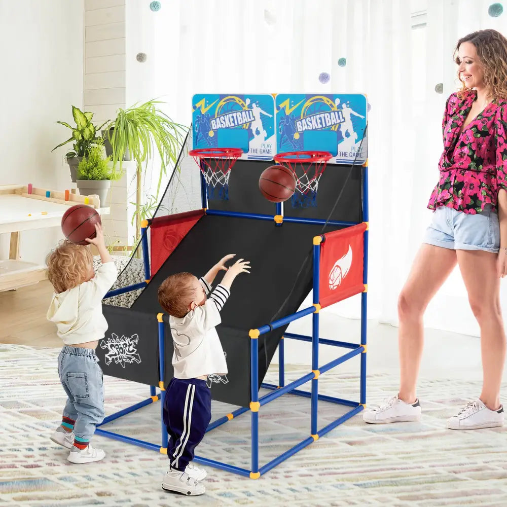 Kids Arcade Basketball Game Set with 4 Basketballs and Ball Pump - Multicolor - Game Room