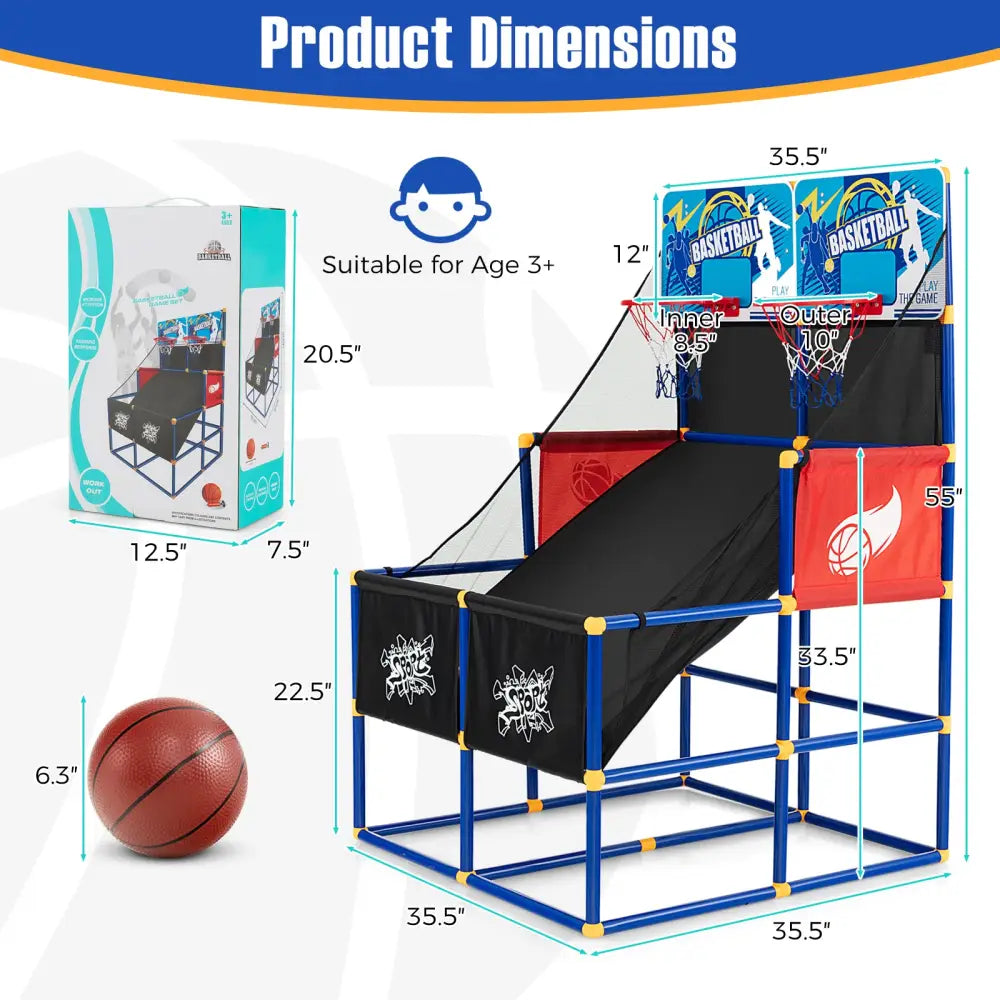Kids Arcade Basketball Game Set with 4 Basketballs and Ball Pump - Multicolor - Game Room