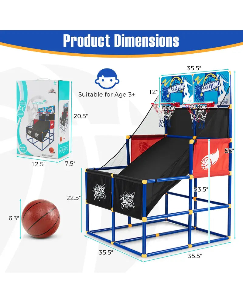 Kids Arcade Basketball Game Set with 4 Basketballs and Ball Pump - Multicolor - Game Room