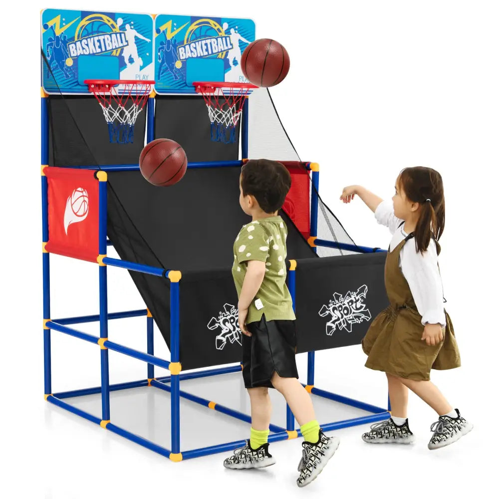 Kids Arcade Basketball Game Set with 4 Basketballs and Ball Pump - Multicolor - Game Room