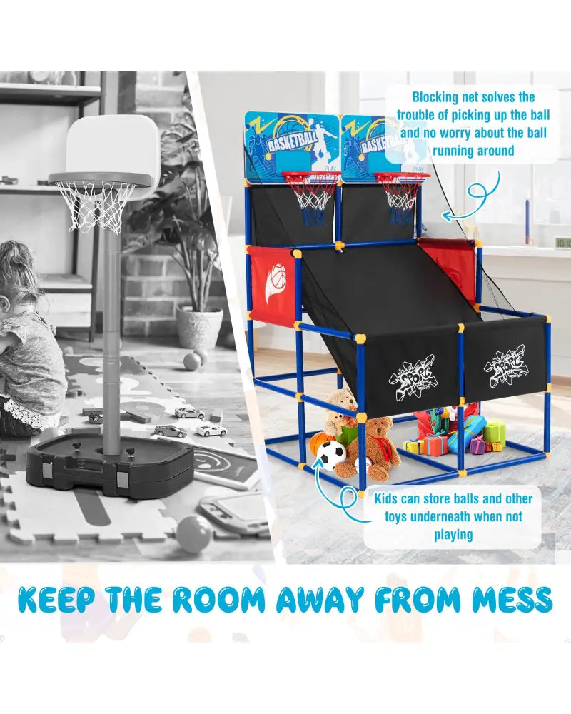 Kids Arcade Basketball Game Set with 4 Basketballs and Ball Pump - Multicolor - Game Room