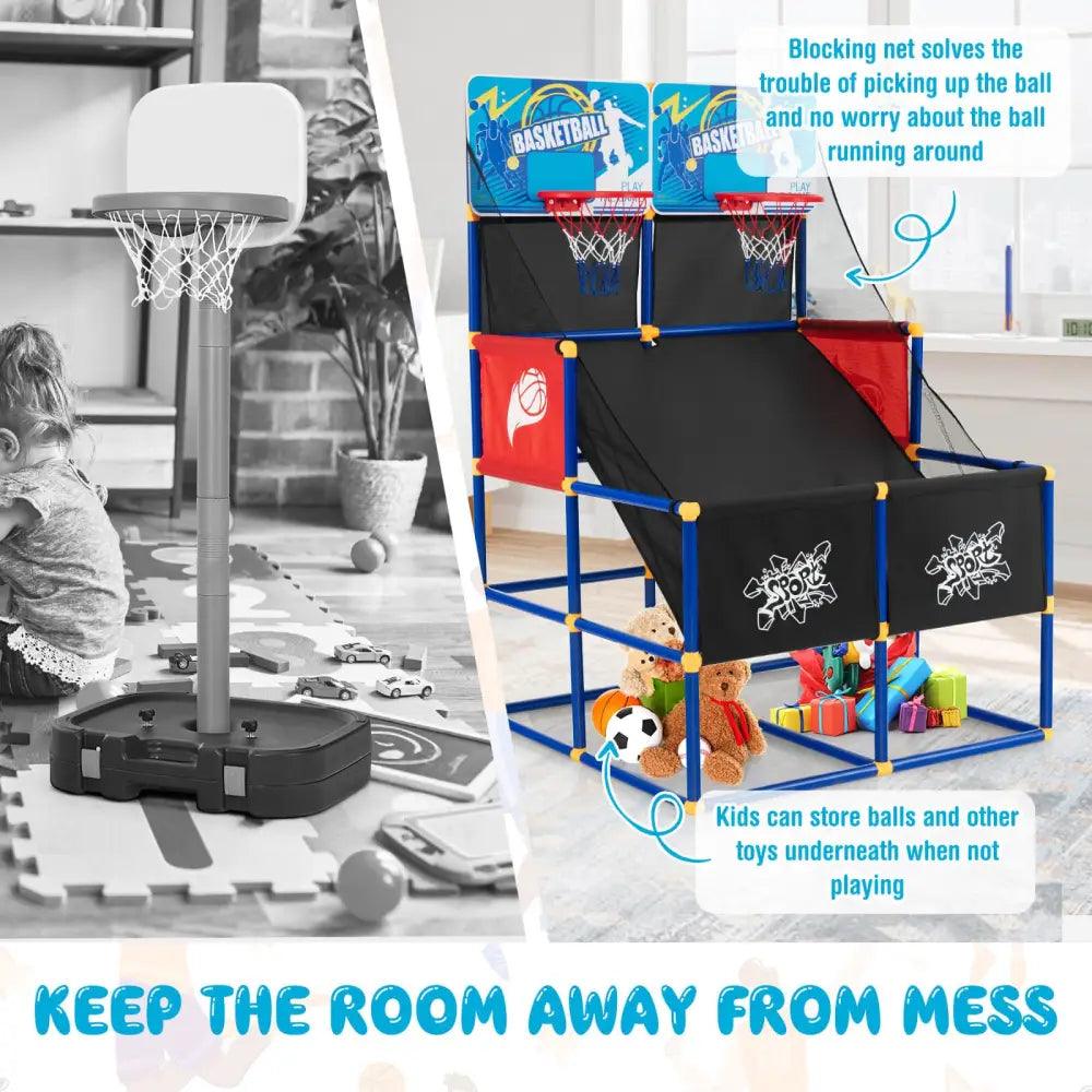 Kids Arcade Basketball Game Set with 4 Basketballs and Ball Pump - Multicolor - Game Room