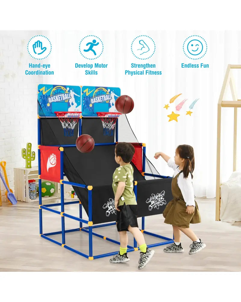 Kids Arcade Basketball Game Set with 4 Basketballs and Ball Pump - Multicolor - Game Room