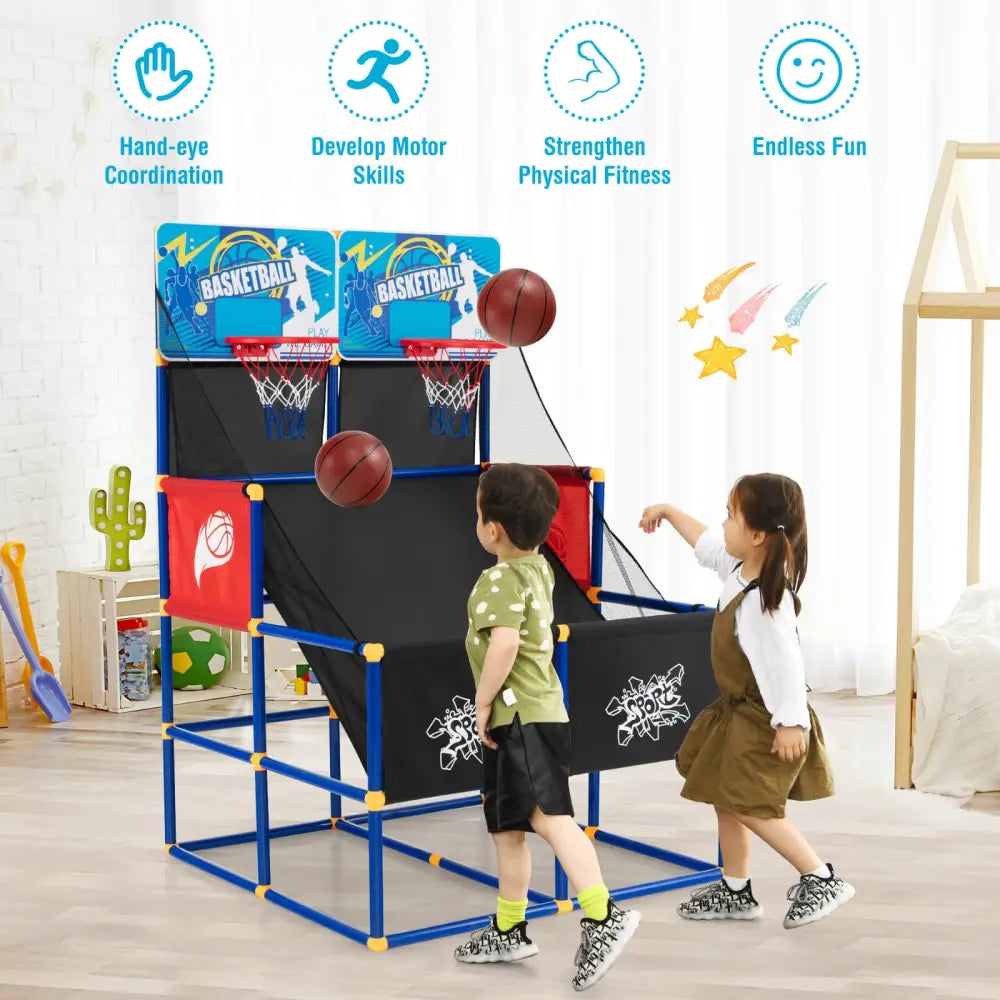 Kids Arcade Basketball Game Set with 4 Basketballs and Ball Pump - Multicolor - Game Room