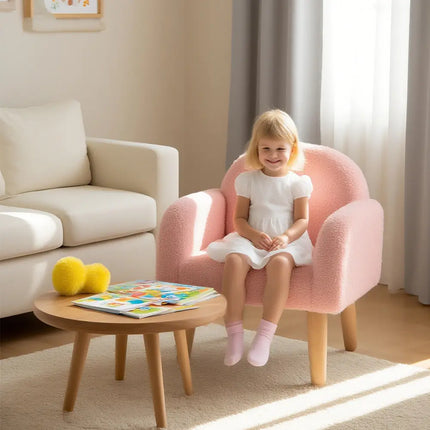 Kids Armchair with Comfy Backrest and Armrests-Pink - Pink - Kids Chairs & Seating