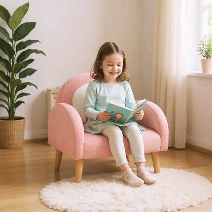 Kids Armchair with Comfy Backrest and Armrests-Pink - Pink - Kids Chairs & Seating