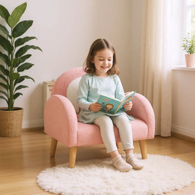 Kids Armchair with Comfy Backrest and Armrests-Pink - Pink - Kids Chairs & Seating