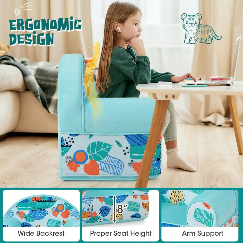 Kids Armchair with Plush Velvet Cover and Soft Sponge Filling-Blue - Blue - Kids Chairs & Seating