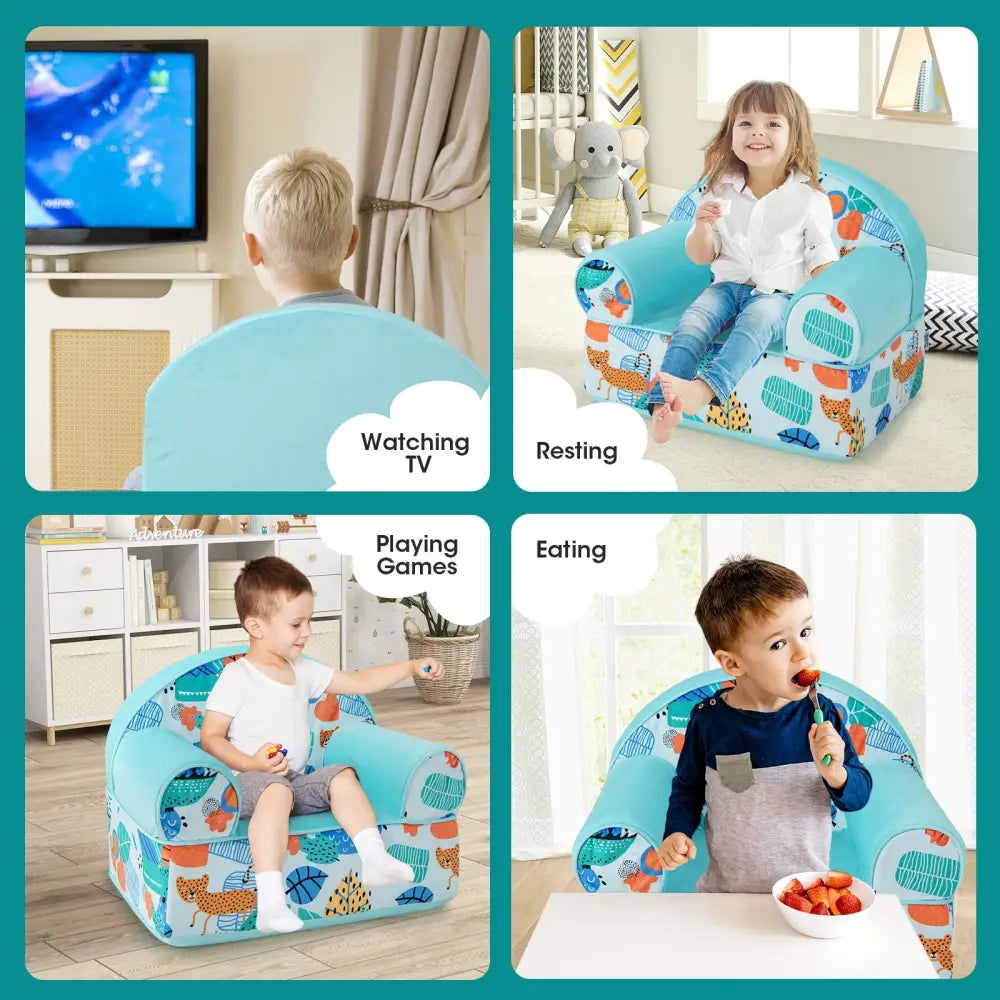Kids Armchair with Plush Velvet Cover and Soft Sponge Filling-Blue - Blue - Kids Chairs & Seating
