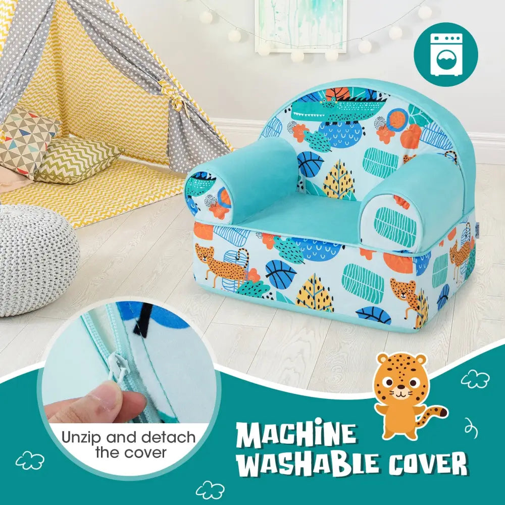 Kids Armchair with Plush Velvet Cover and Soft Sponge Filling-Blue - Blue - Kids Chairs & Seating