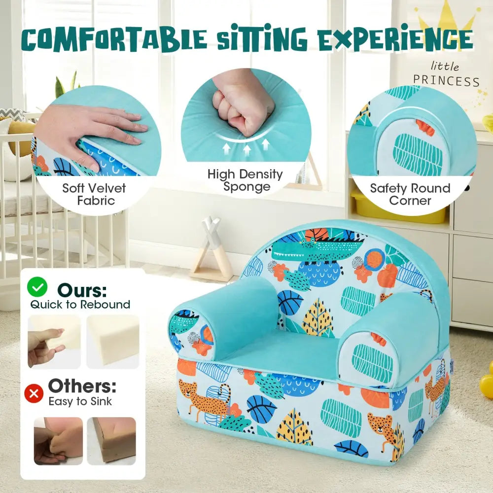 Kids Armchair with Plush Velvet Cover and Soft Sponge Filling-Blue - Blue - Kids Chairs & Seating