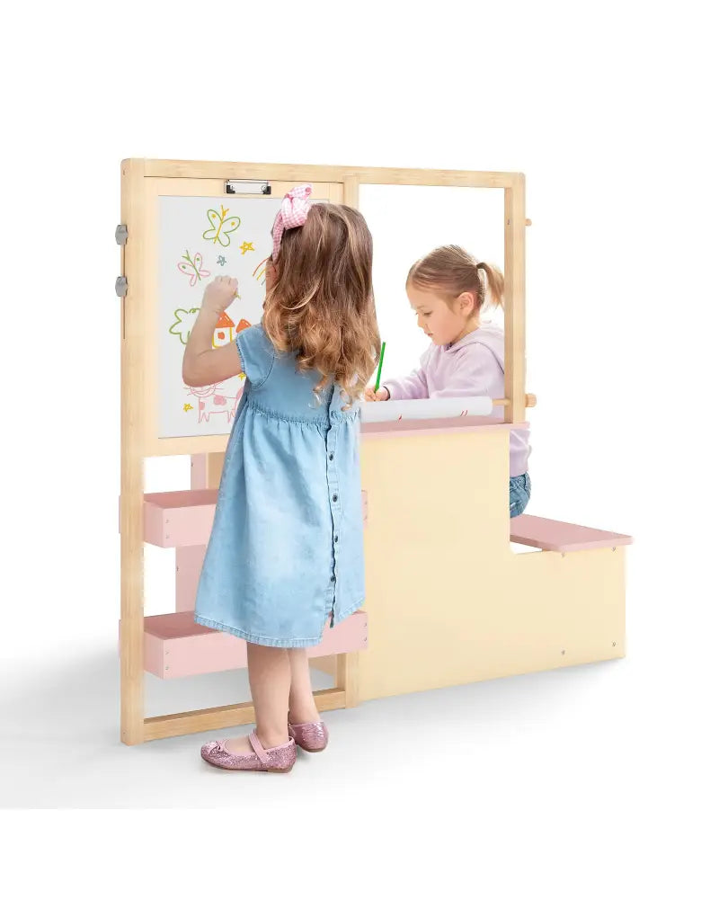 Kids Art Center Wooden Table Bench Set-PI - Pink - Kids Table & Chair Sets