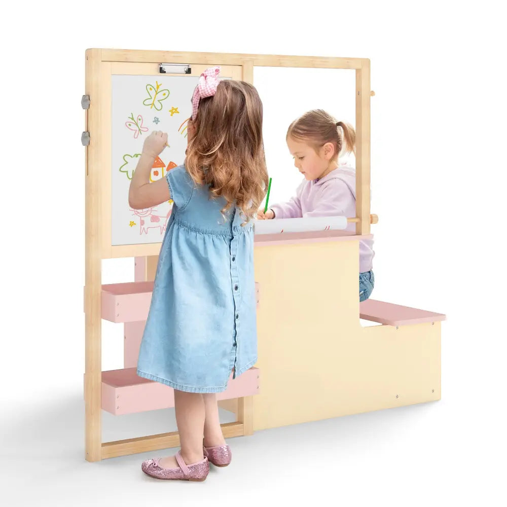 Kids Art Center Wooden Table Bench Set-PI - Pink - Kids Table & Chair Sets