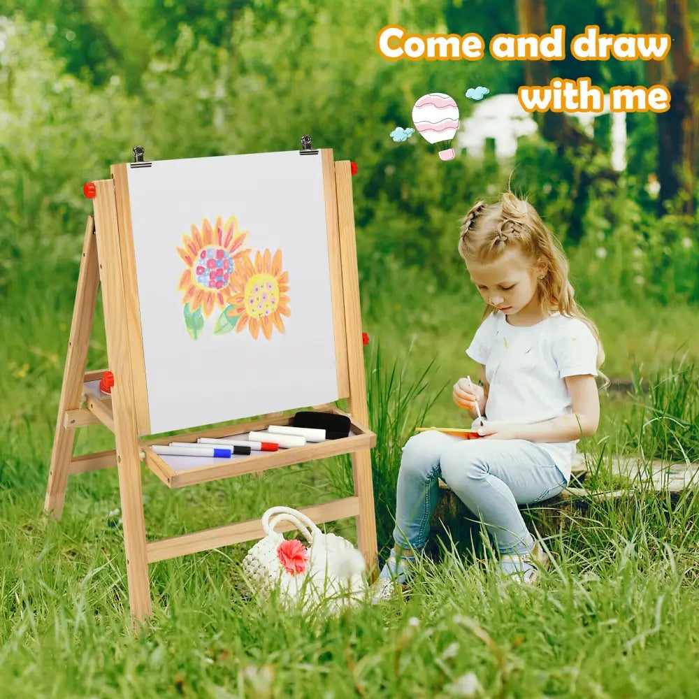 Kids Art Easel with Paper Roll Double Sided Chalkboard and Whiteboard-Gray - Gray - Art Easels