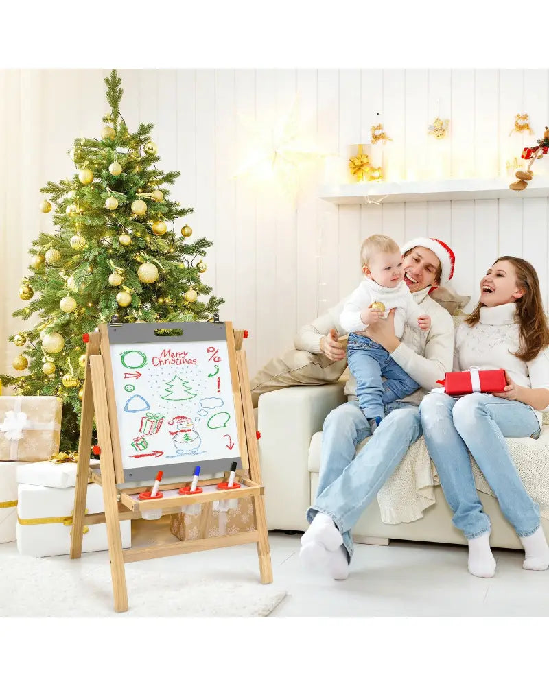 Kids Art Easel with Paper Roll Double Sided Chalkboard and Whiteboard-Gray - Gray - Art Easels