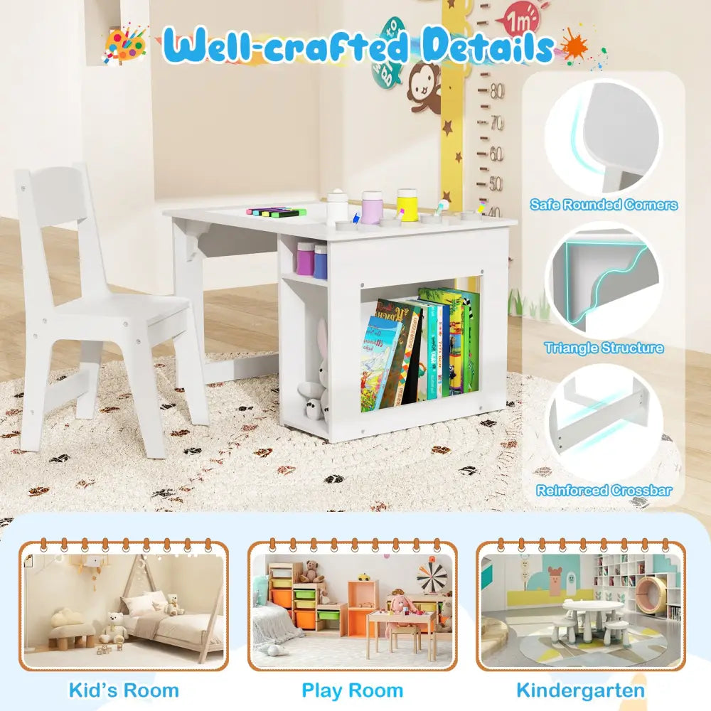 Kids Art Table and Chair Set Toddler Craft Drawing Desk-White - White - Kids Table & Chair Sets